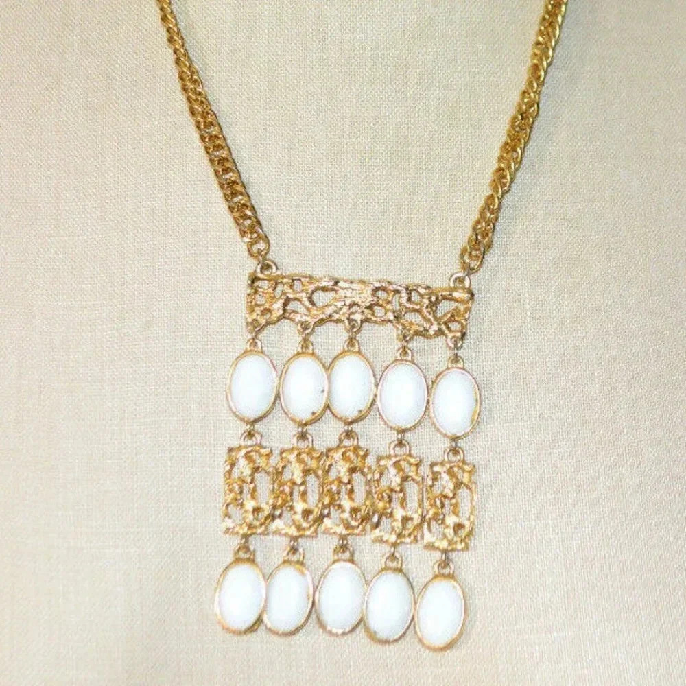 Etruscan Style White Lucite Gold Tone Bar Tassel